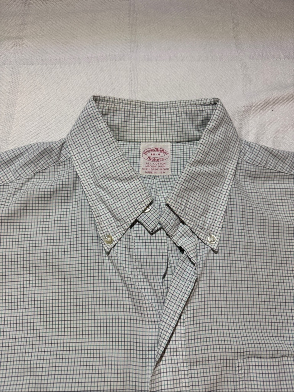 Brooks Brothers Ventage, Men,White Button-Down shirt, Blue & Green Windowpane